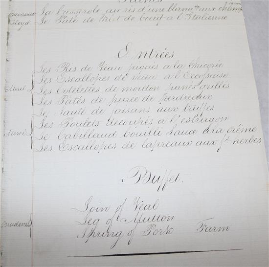 A George IV dinner menu dated 22nd October 1828 and a bespoke blue morocco folio album